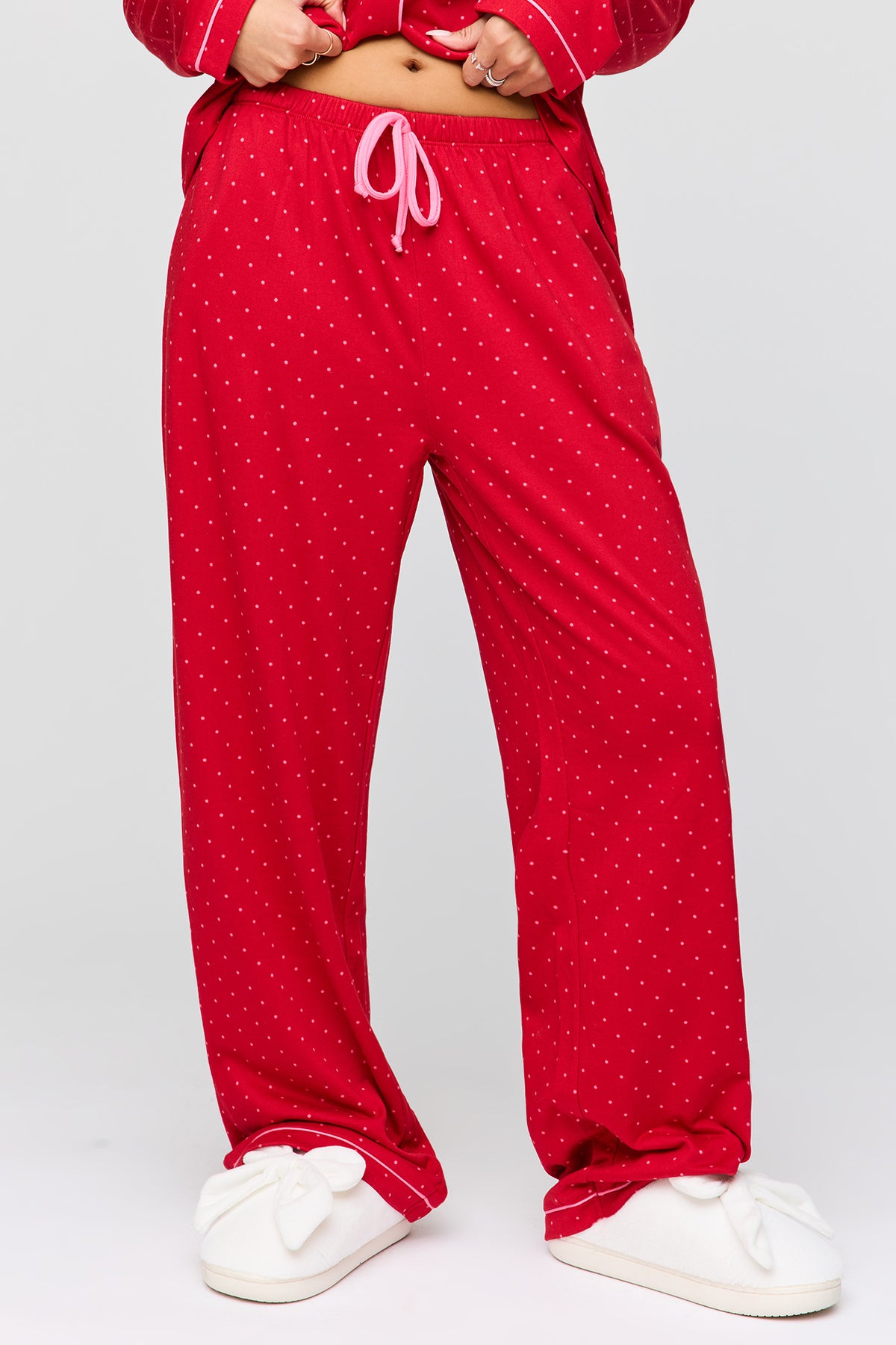 Alt View 3. Button-Up Long Sleeve Top & Pant Pajama Set - Cherry