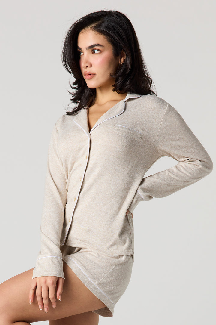 Collared Long Sleeve Top & Short Pajama Set