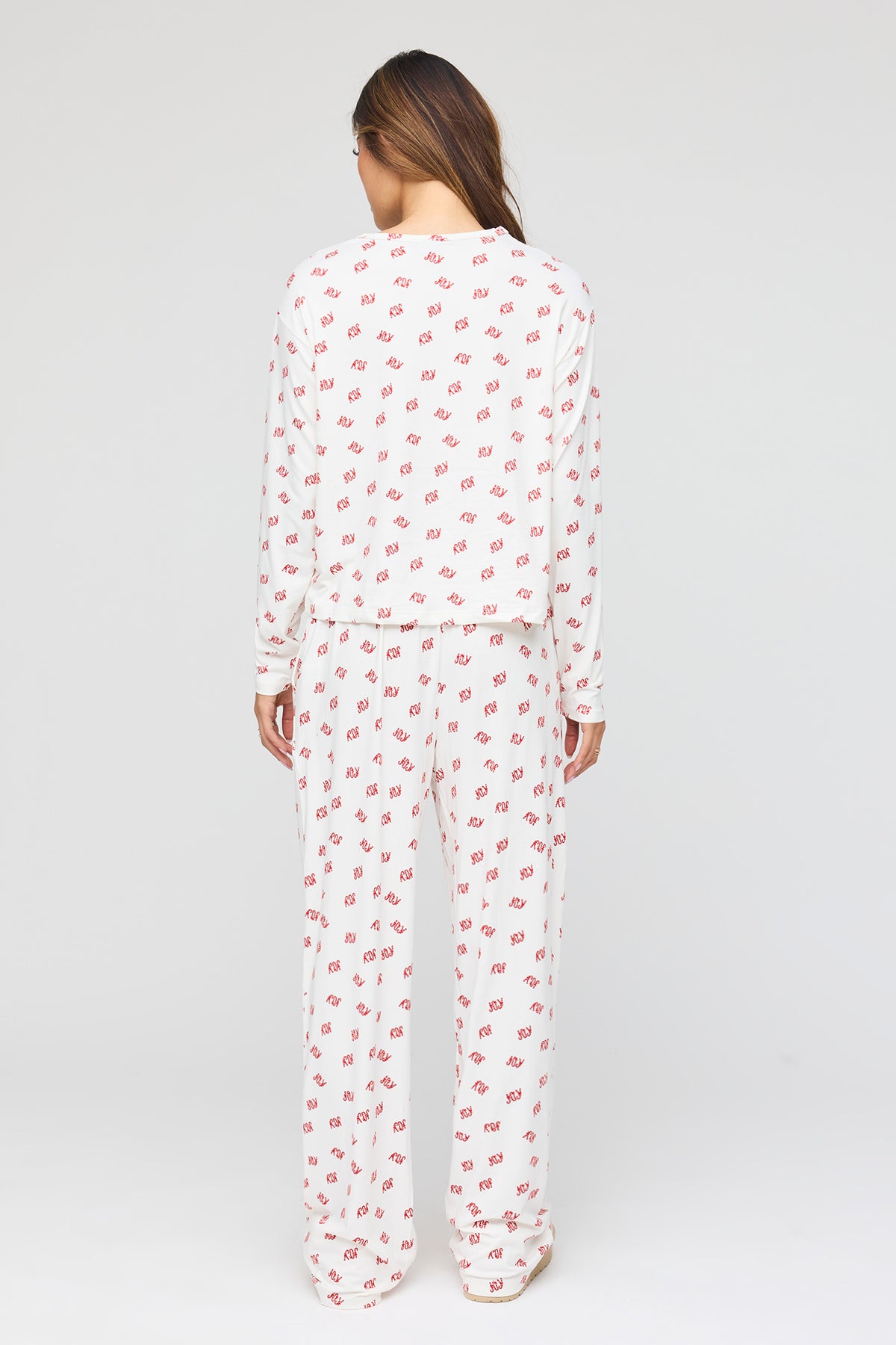 Alt View 4. Long Sleeve Top & Pant Pajama Set - White