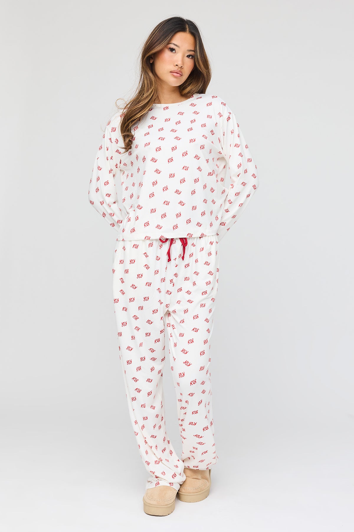 Long Sleeve Top & Pant Pajama Set - White
