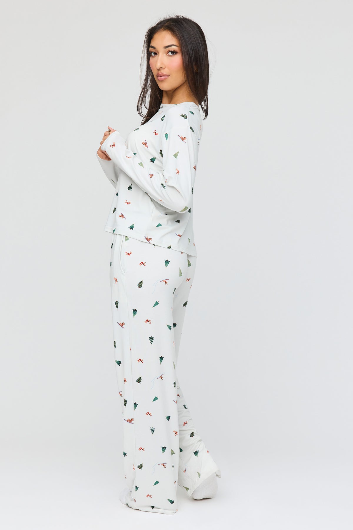 Alt View 4. Long Sleeve Top & Pant Pajama Set - Grey Blue
