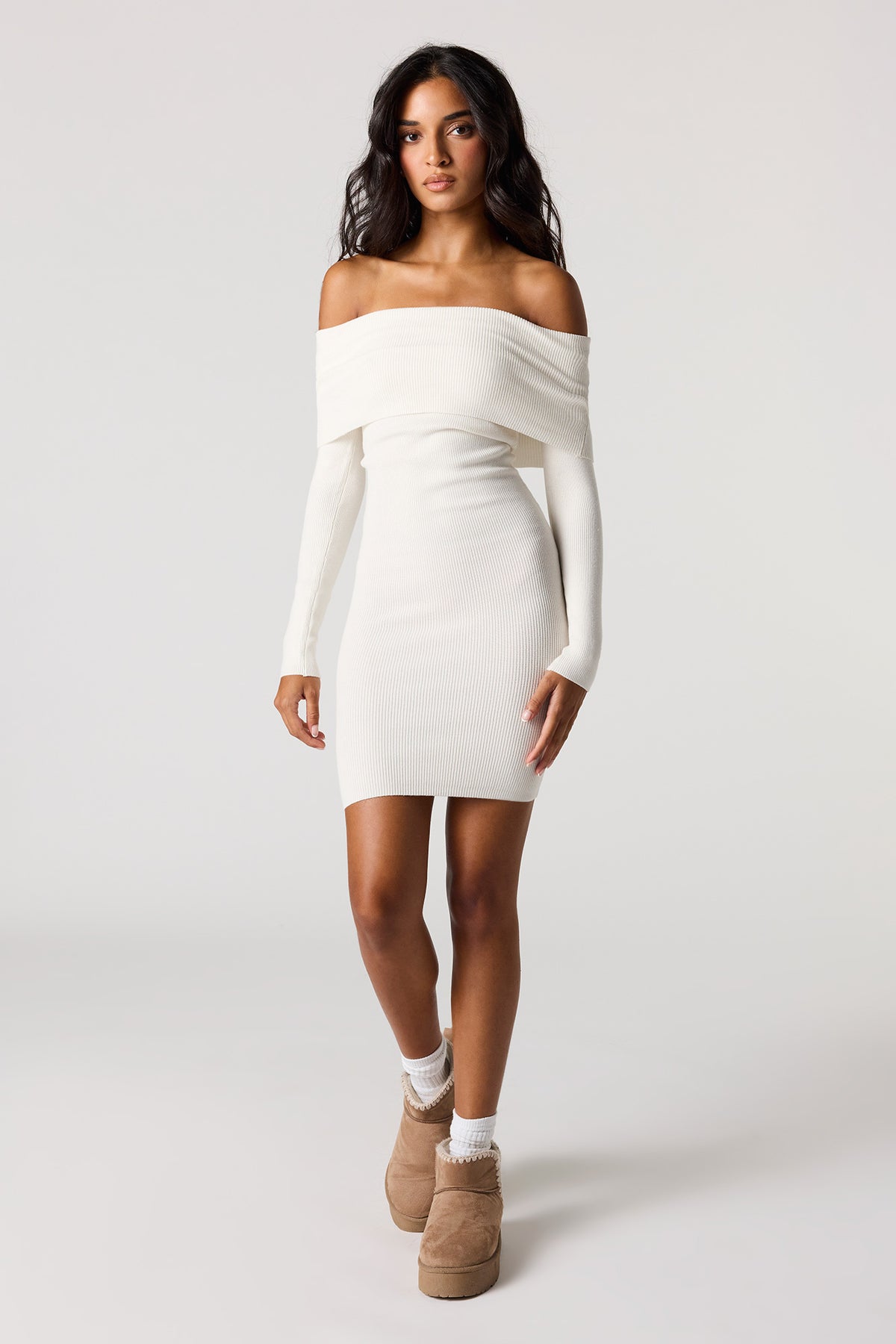 open lace back dress Grayson Off Shoulder Foldover Sweater Mini Dress main image 1