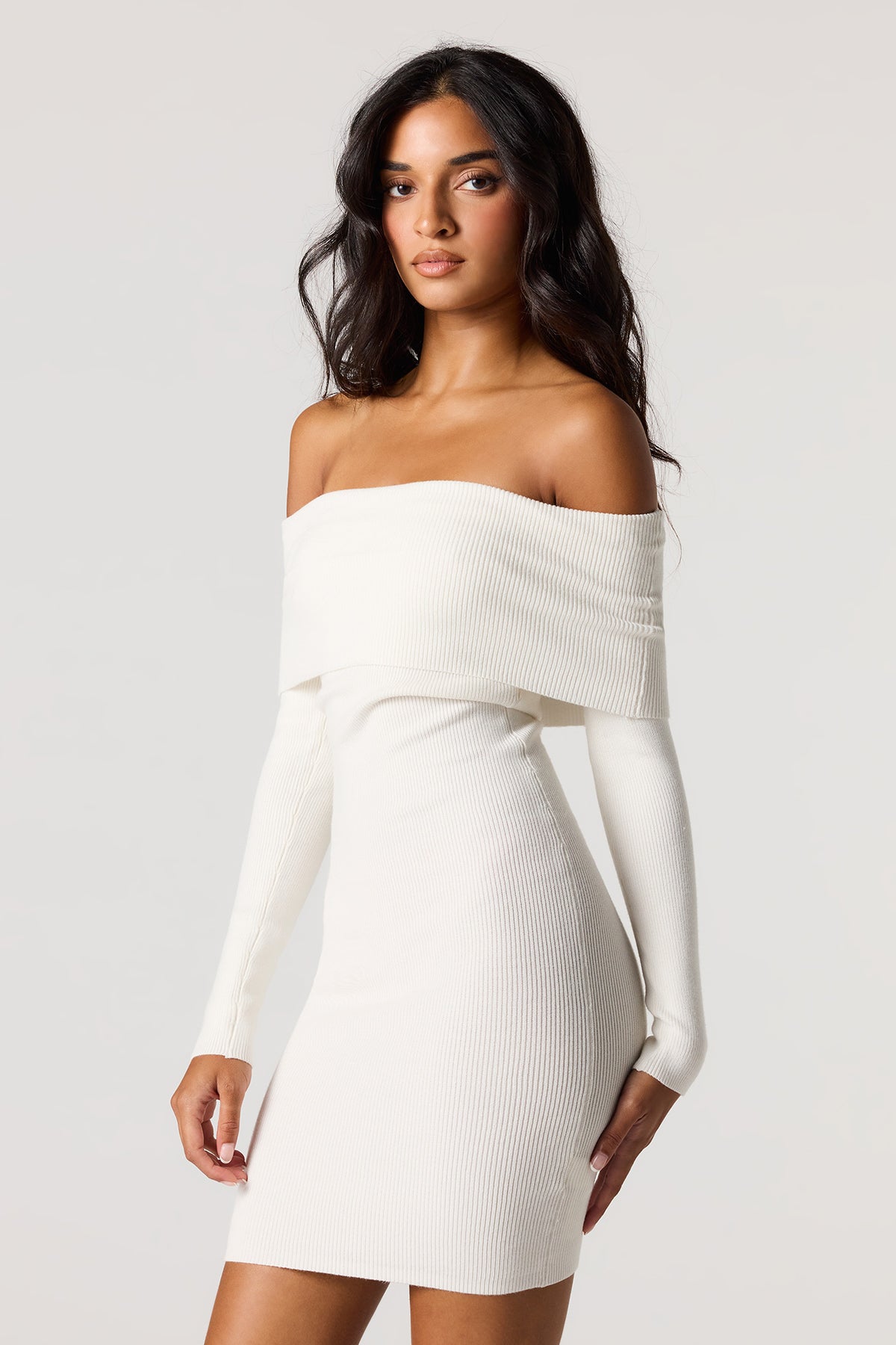 Off Shoulder Ribbed Long Sleeve Mini Dress Urban Planet Off Shoulder Ribbed Long Sleeve Mini Dress Urban Planet