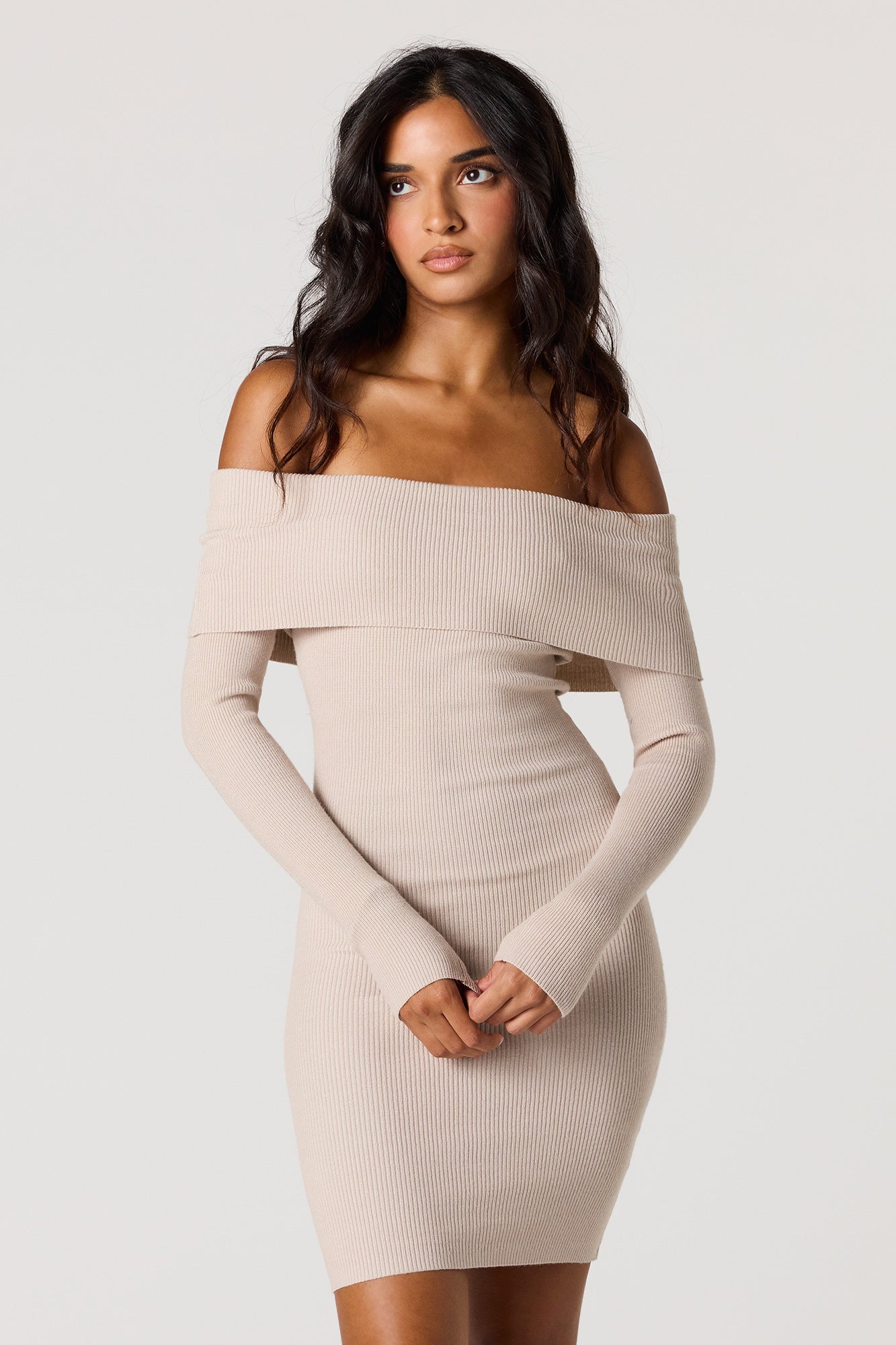 Off Shoulder Ribbed Long Sleeve Mini Dress – Urban Planet