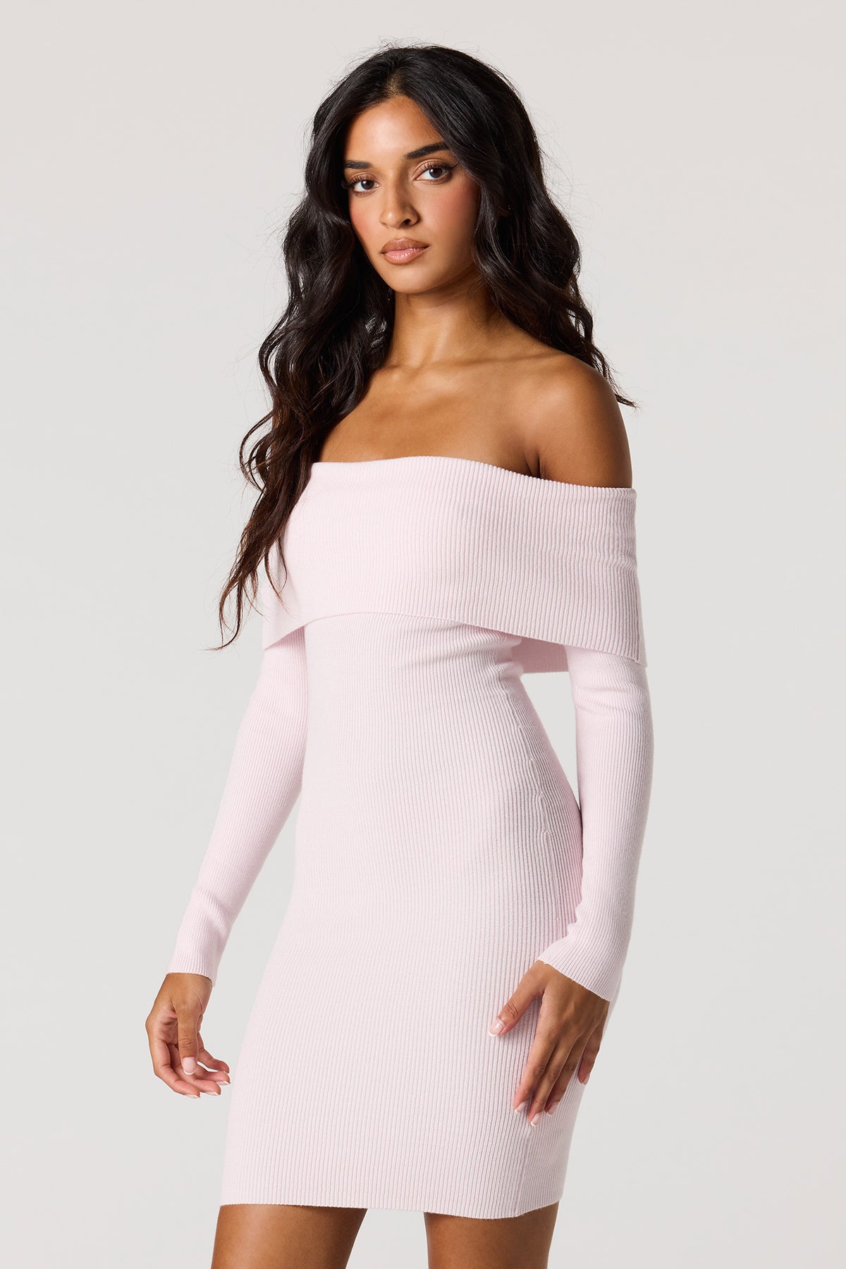 Off Shoulder Ribbed Long Sleeve Mini Dress – Urban Planet