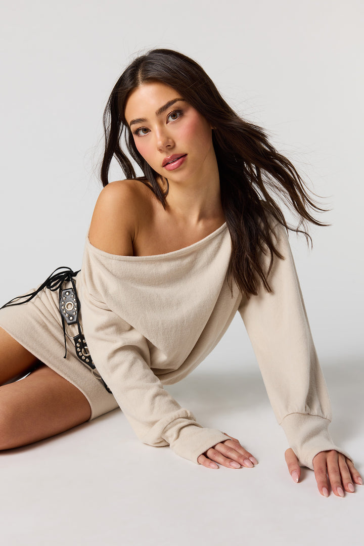 Knit Off Shoulder Long Sleeve Mini Dress