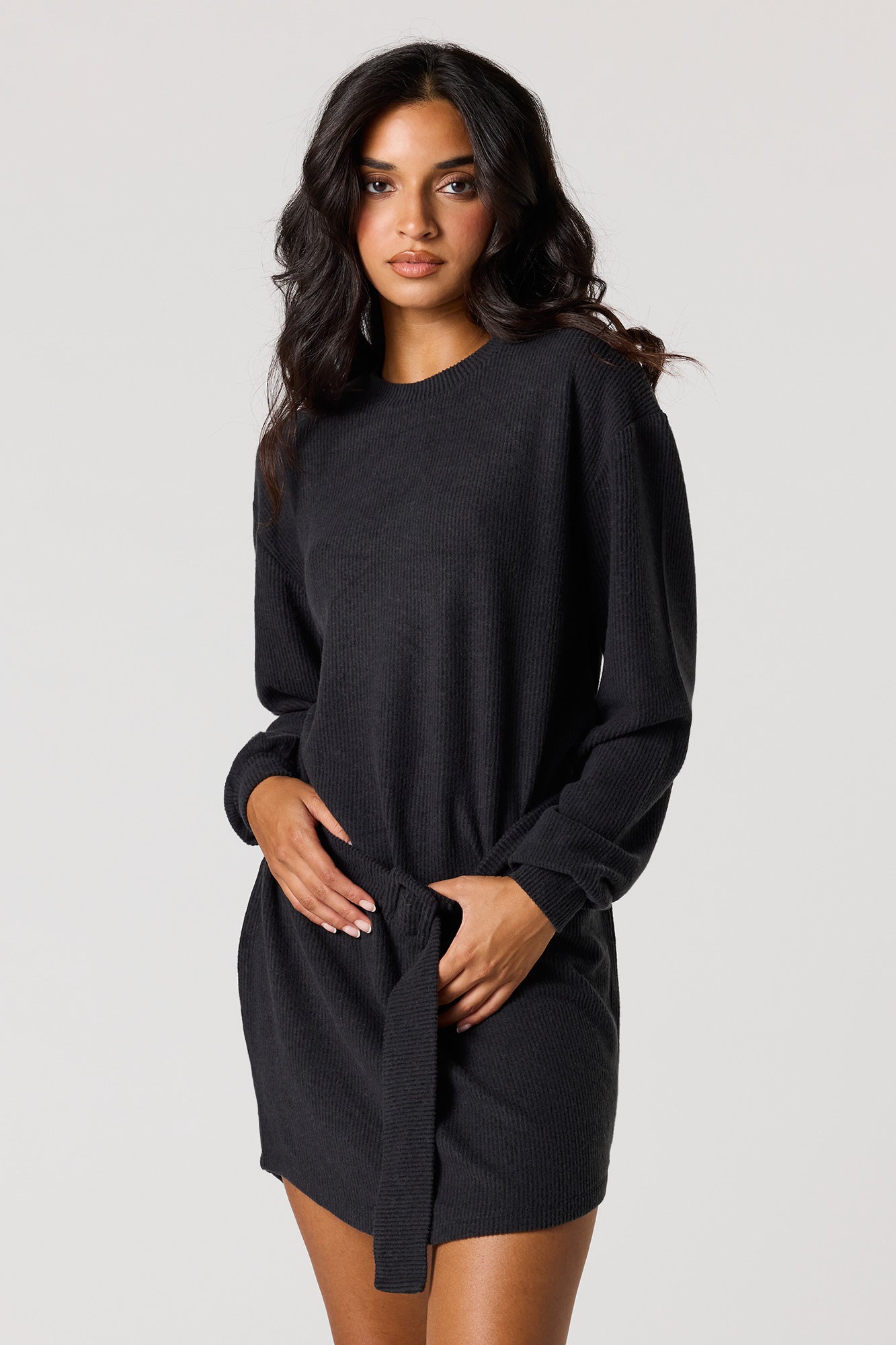 Ribbed Knit Belted Mini Dress – Urban Planet