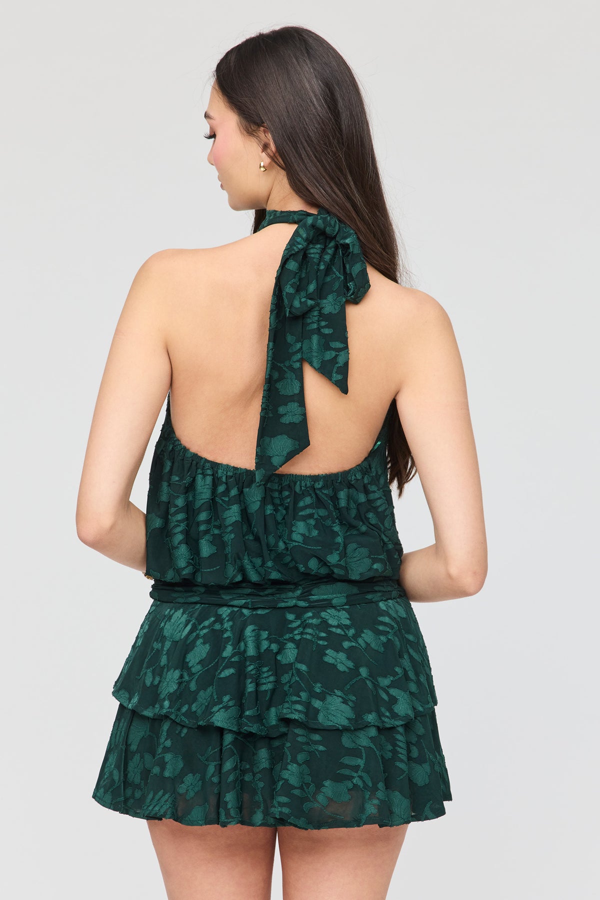 Alt View 2. Floral Mesh Halter Mini Dress - Green