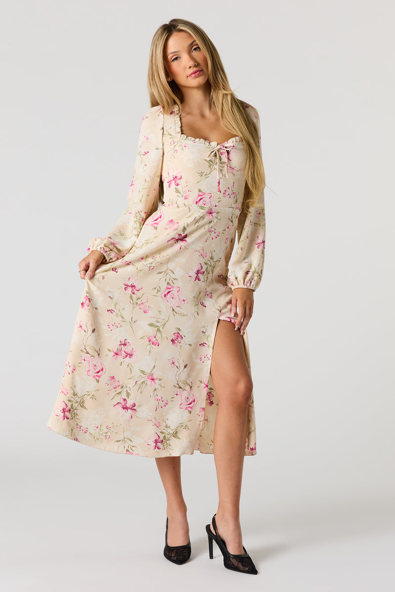Floral Printed Long Sleeve Midi Dress