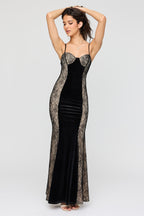 Robe bustier sirène en velours et dentelle