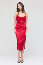 Robe midi à col châle en satin