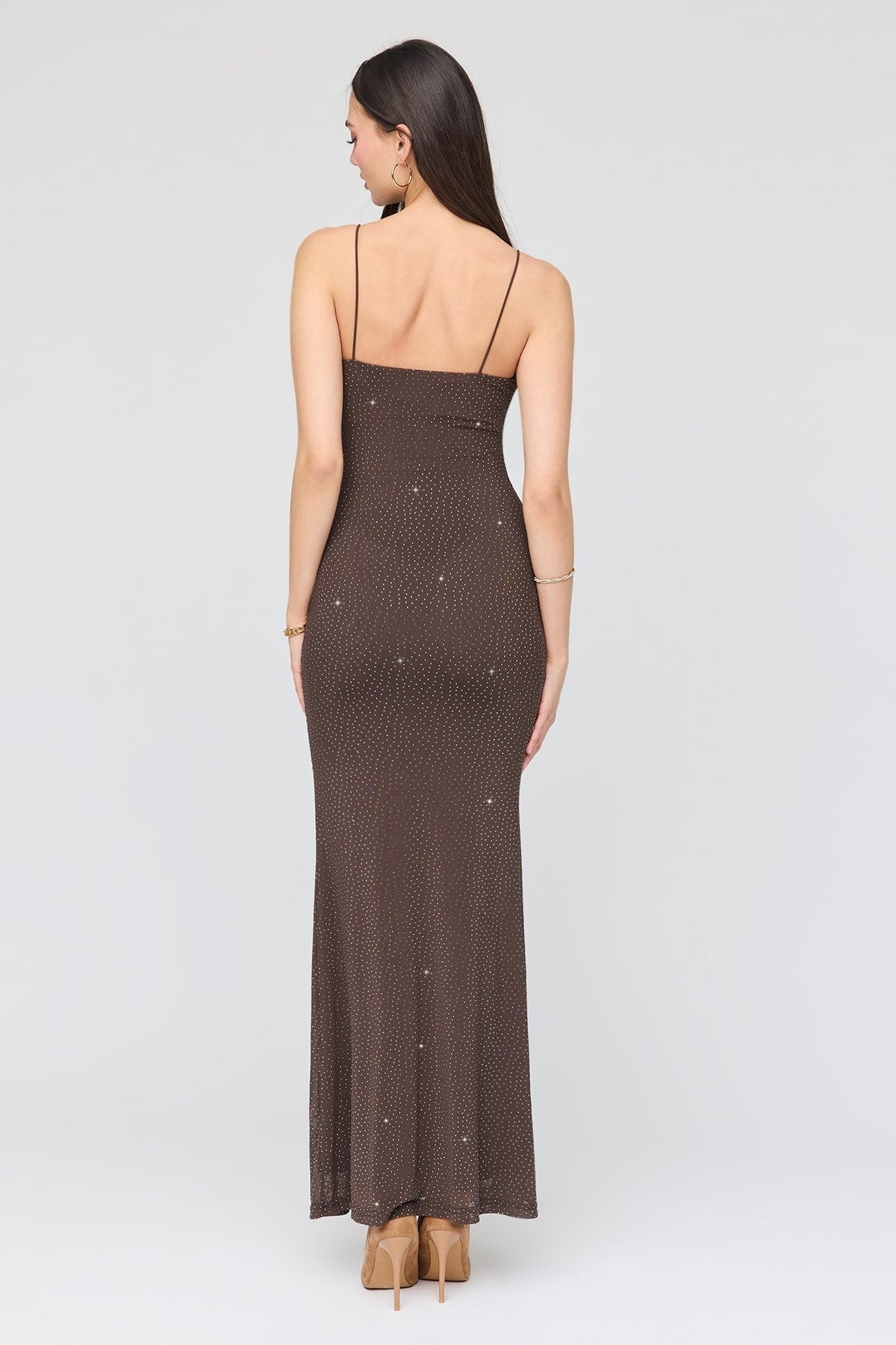 Vue alternative 3. Mesh Rhinestone Maxi Dress - Brown