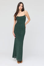 Mesh Rhinestone Maxi Dress - Green