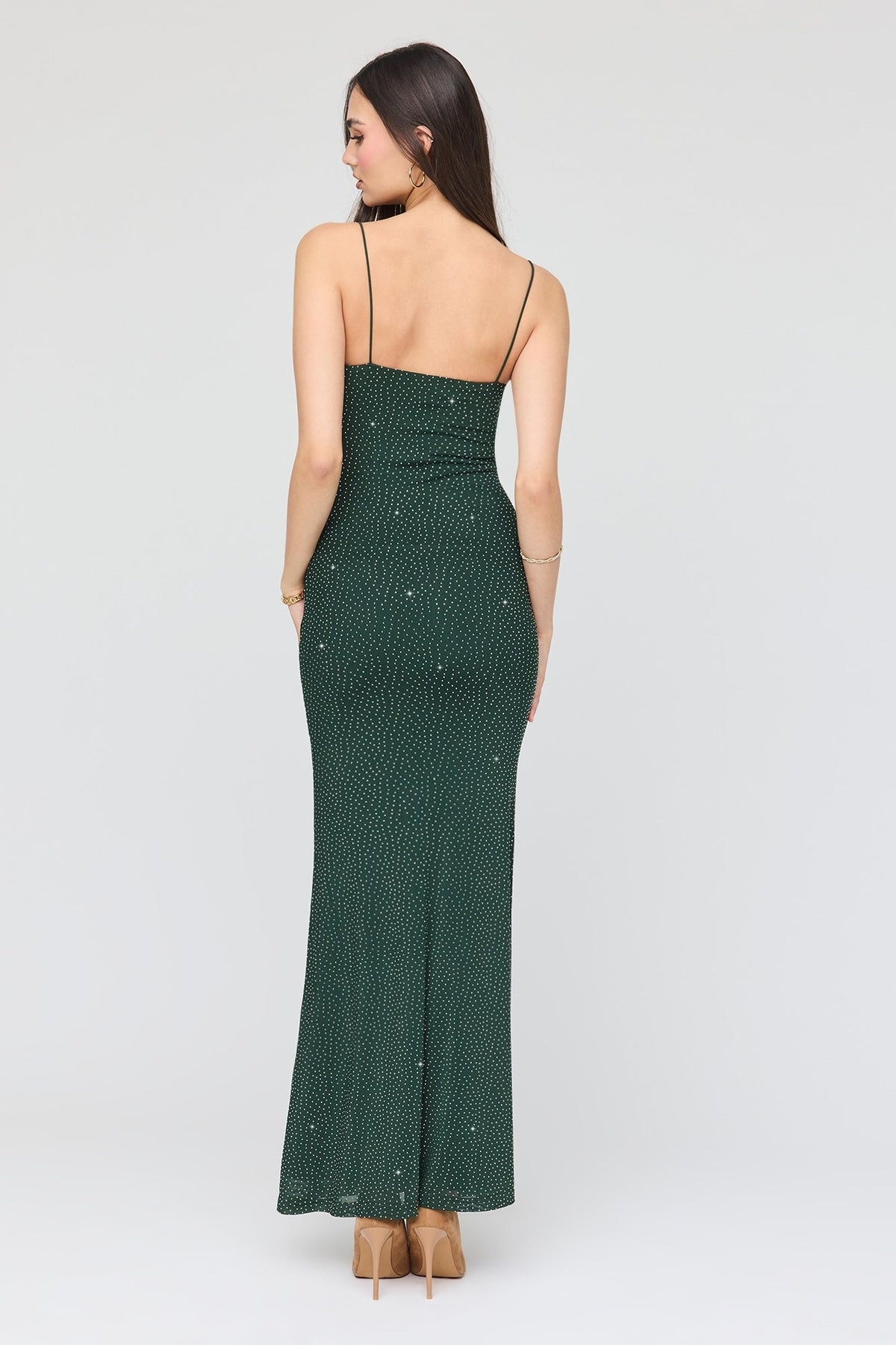 Vue alternative 3. Mesh Rhinestone Maxi Dress - Green