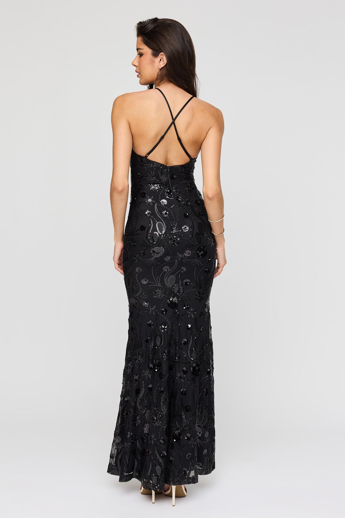 Alt View 3. Sequin Mesh Mermaid Dress - Black
