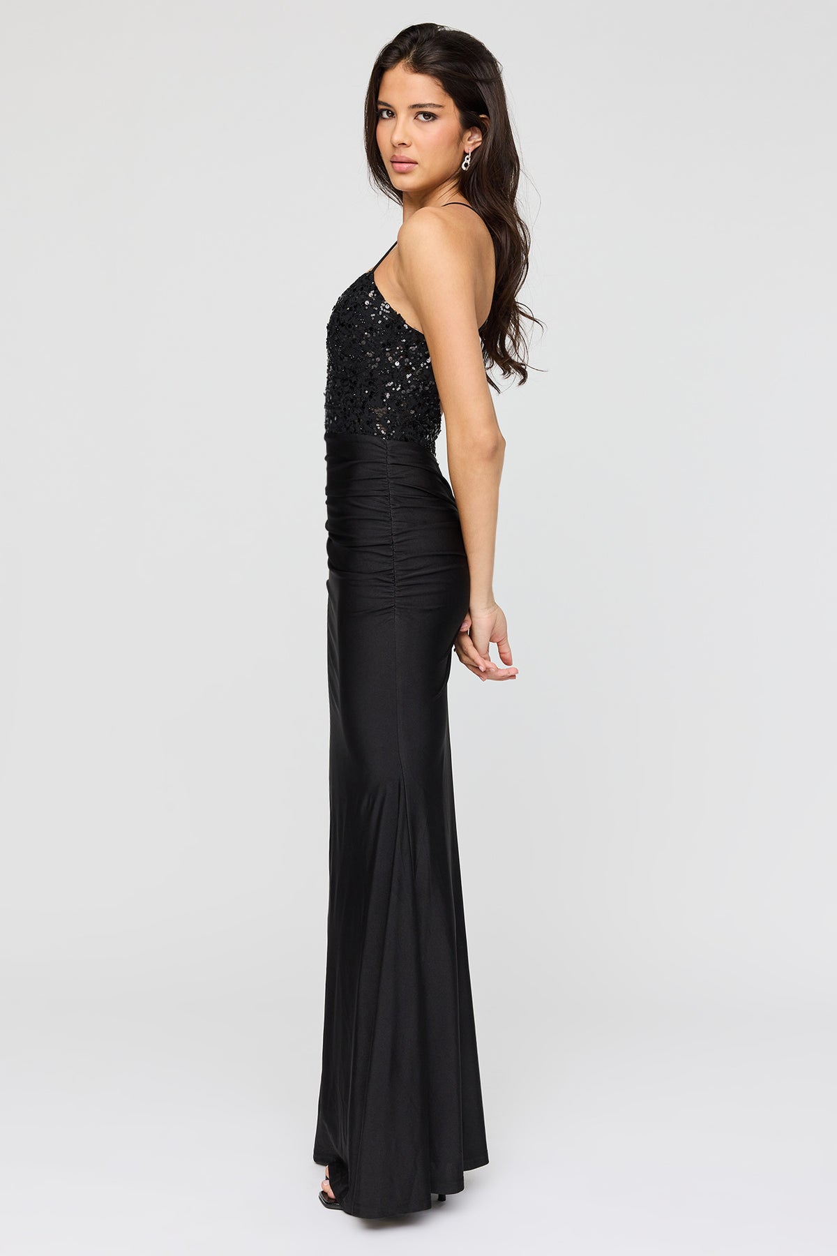 Alt View 2. Sequin Ruched Mermaid Dress - Black