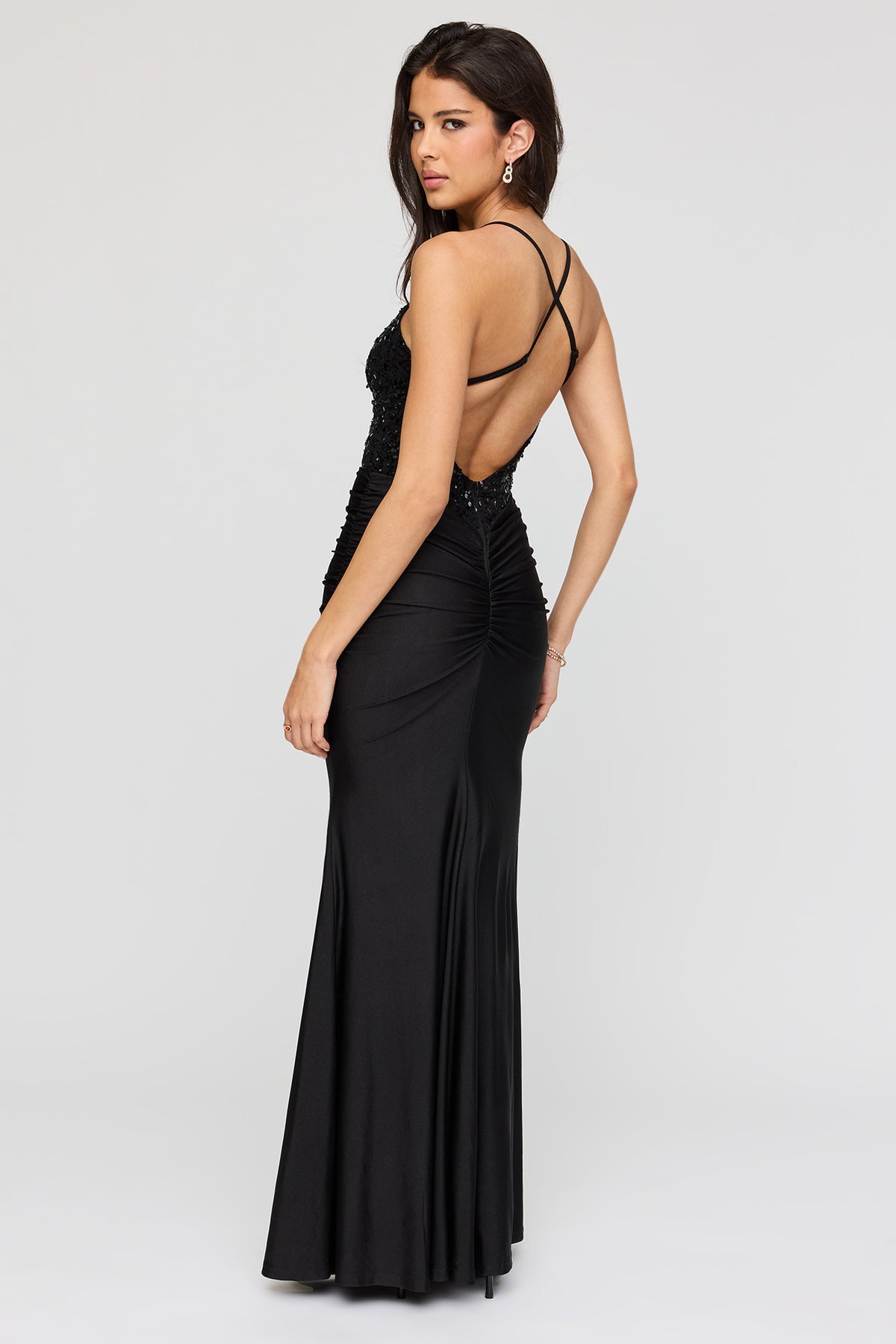 Alt View 3. Sequin Ruched Mermaid Dress - Black