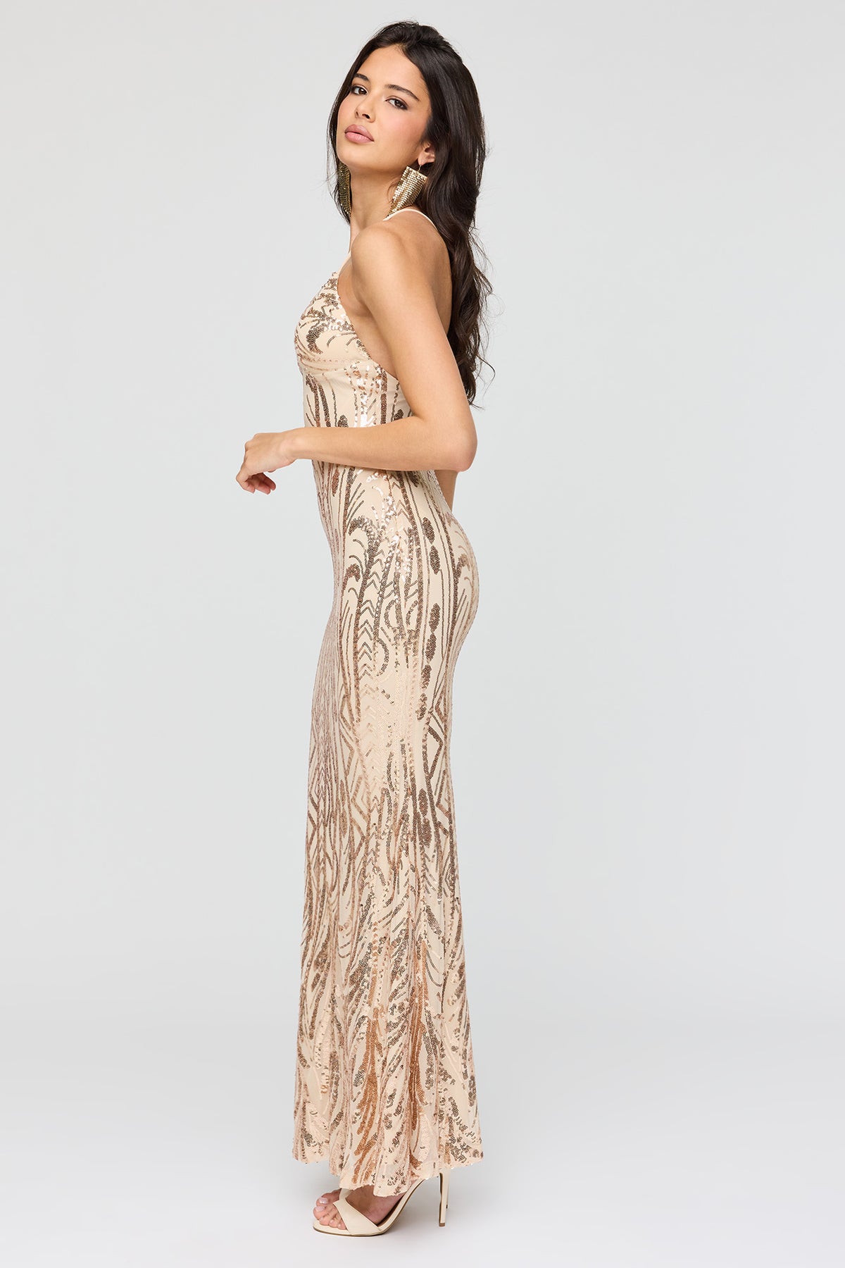 Alt View 2. Sequin Mesh Mermaid Dress - Cream
