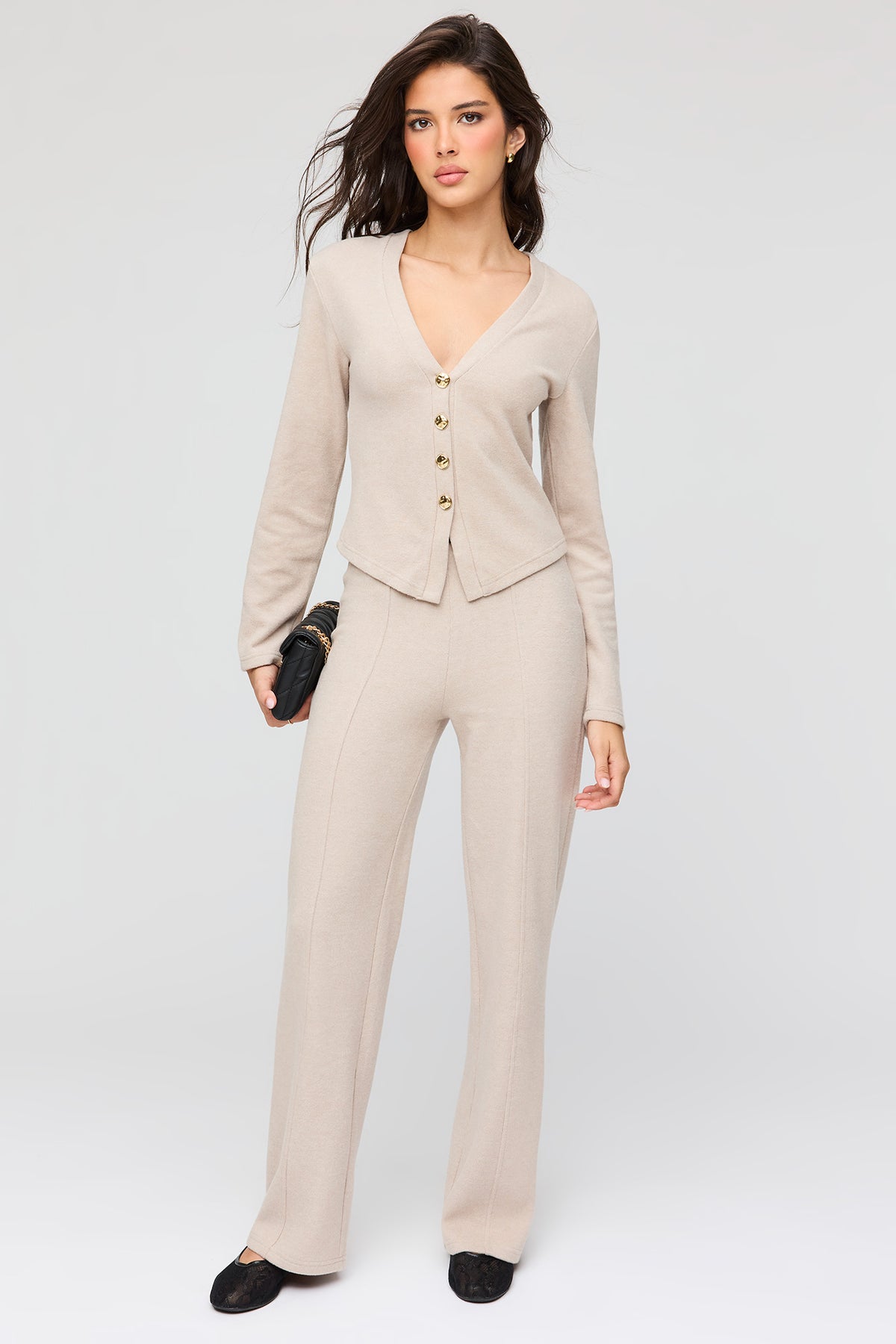 Alt View 3. Cozy Knit Button Front Cardigan - Cream