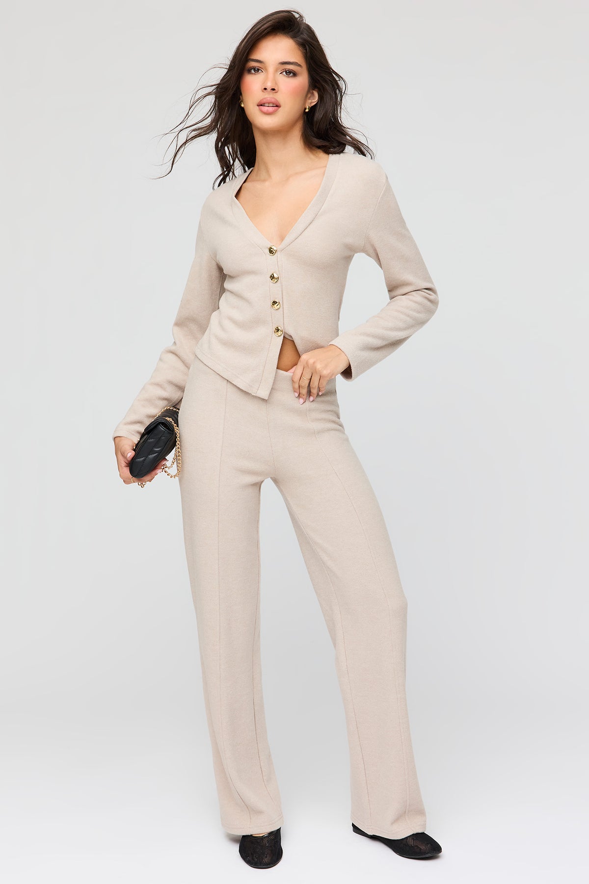 Pantalon habillé à jamb droite en tricot pelucheux