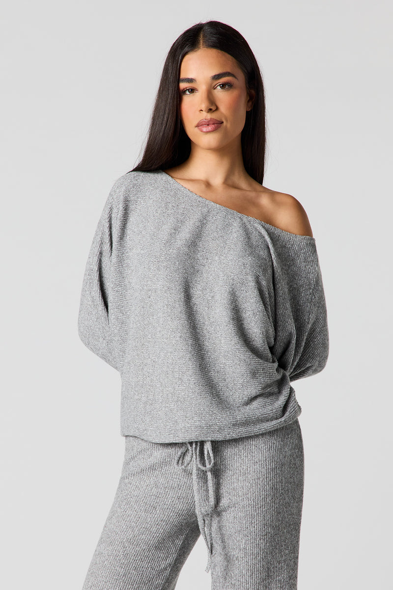 Ribbed Knit Off Shoulder Top