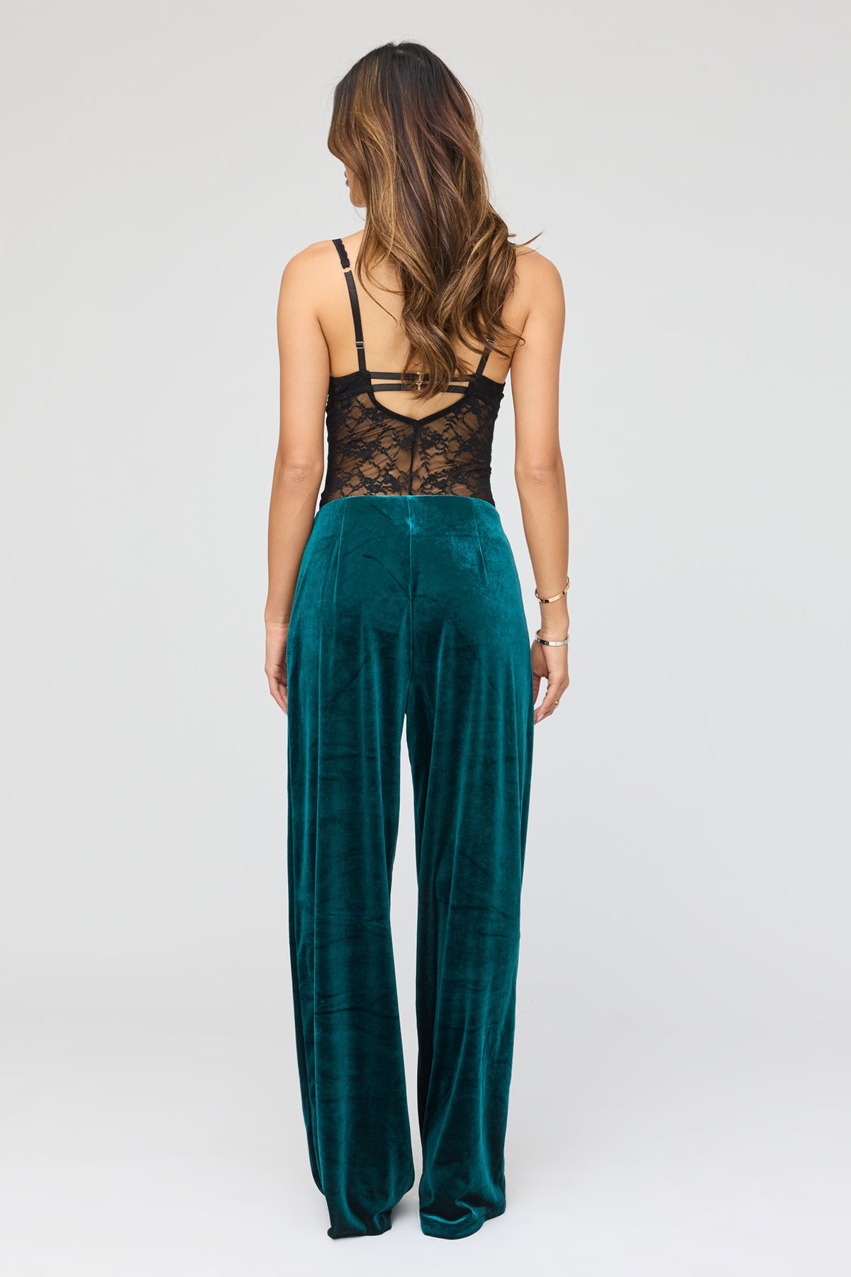 Alt View 3. Velour Wide Leg Pant - Green
