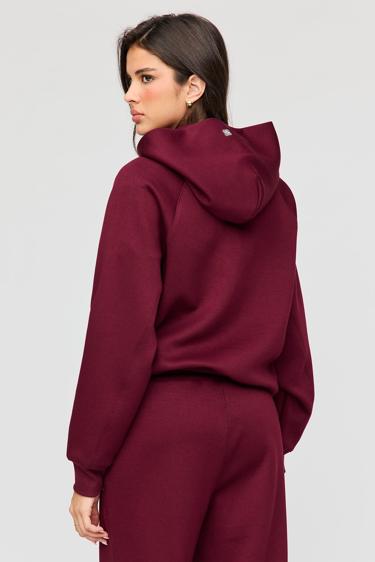Alt View 2. Luxe Scuba Hoodie - Burgundy