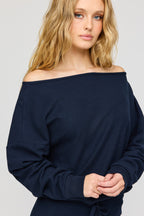 Waffle Knit Off Shoulder Long Sleeve Top