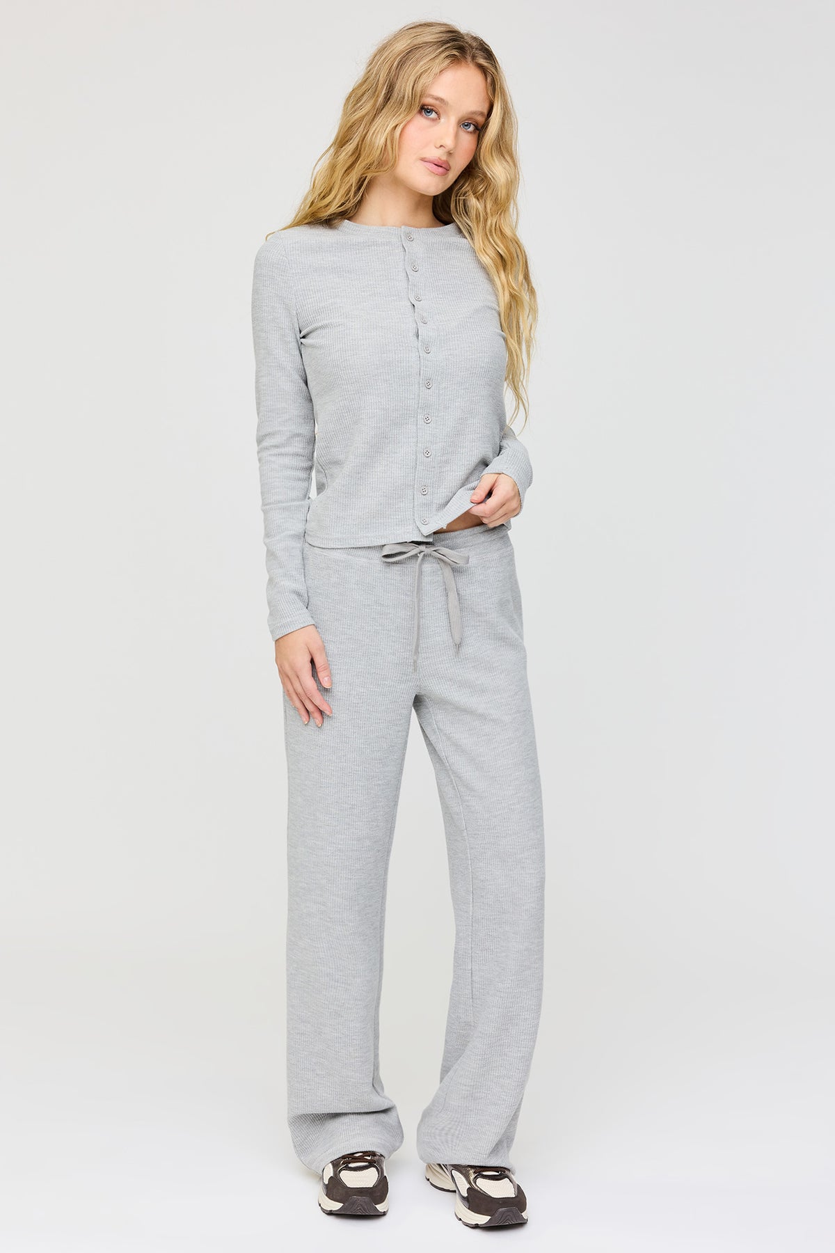 Pantalon à jambe droite en tricot gaufré