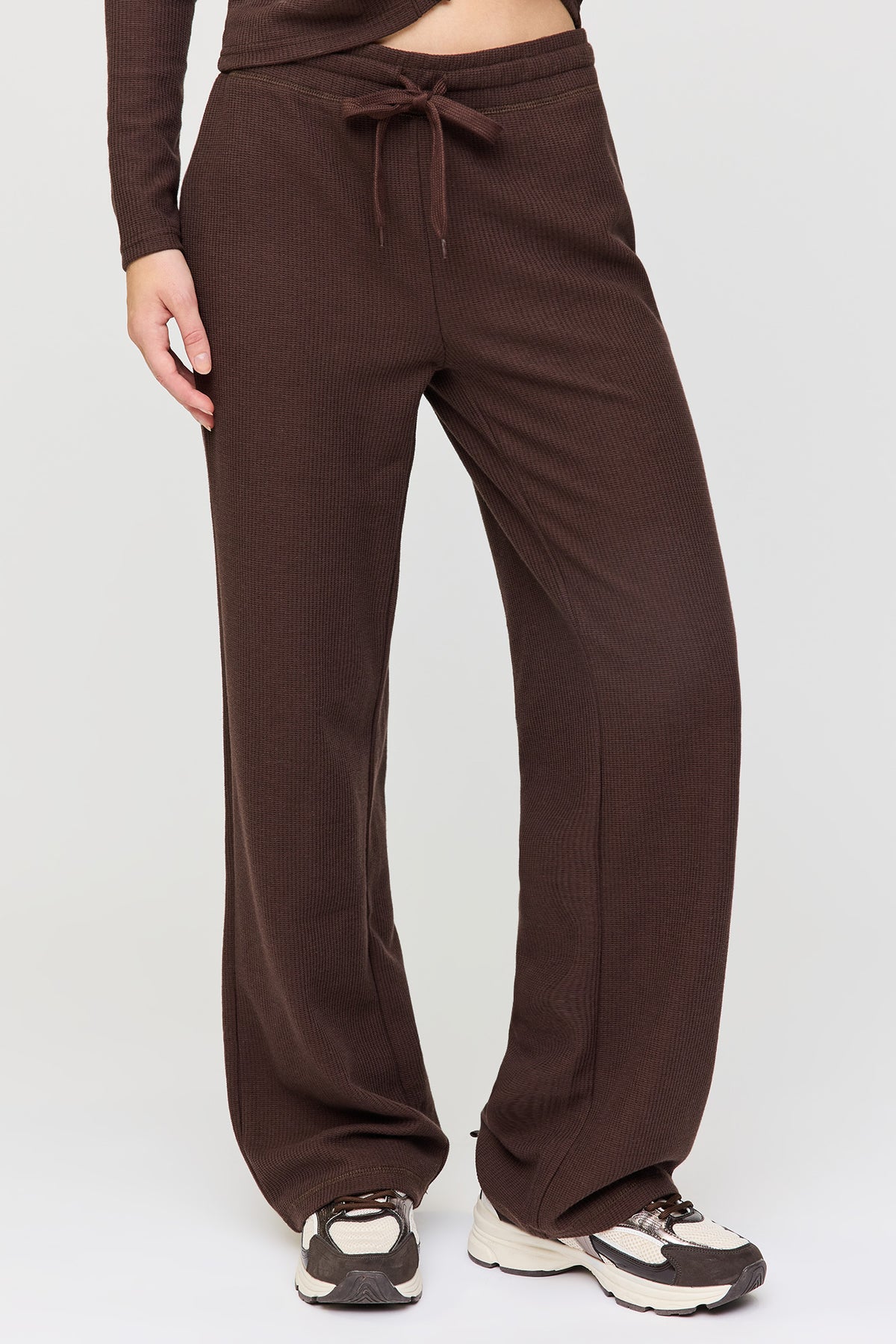 Alt View 2. Waffle Knit Straight Leg Pant - Brown
