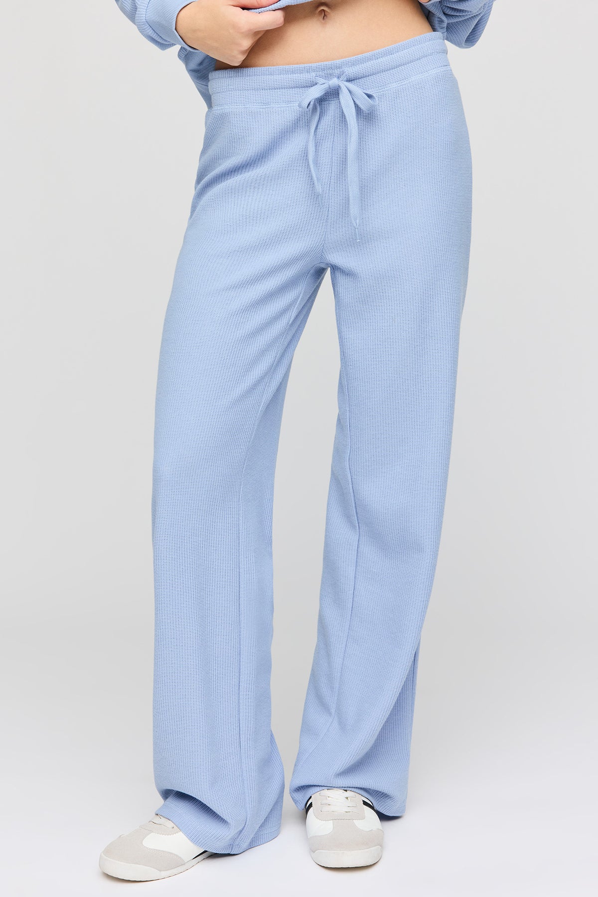 Alt View 2. Waffle Knit Straight Leg Pant - Light Blue