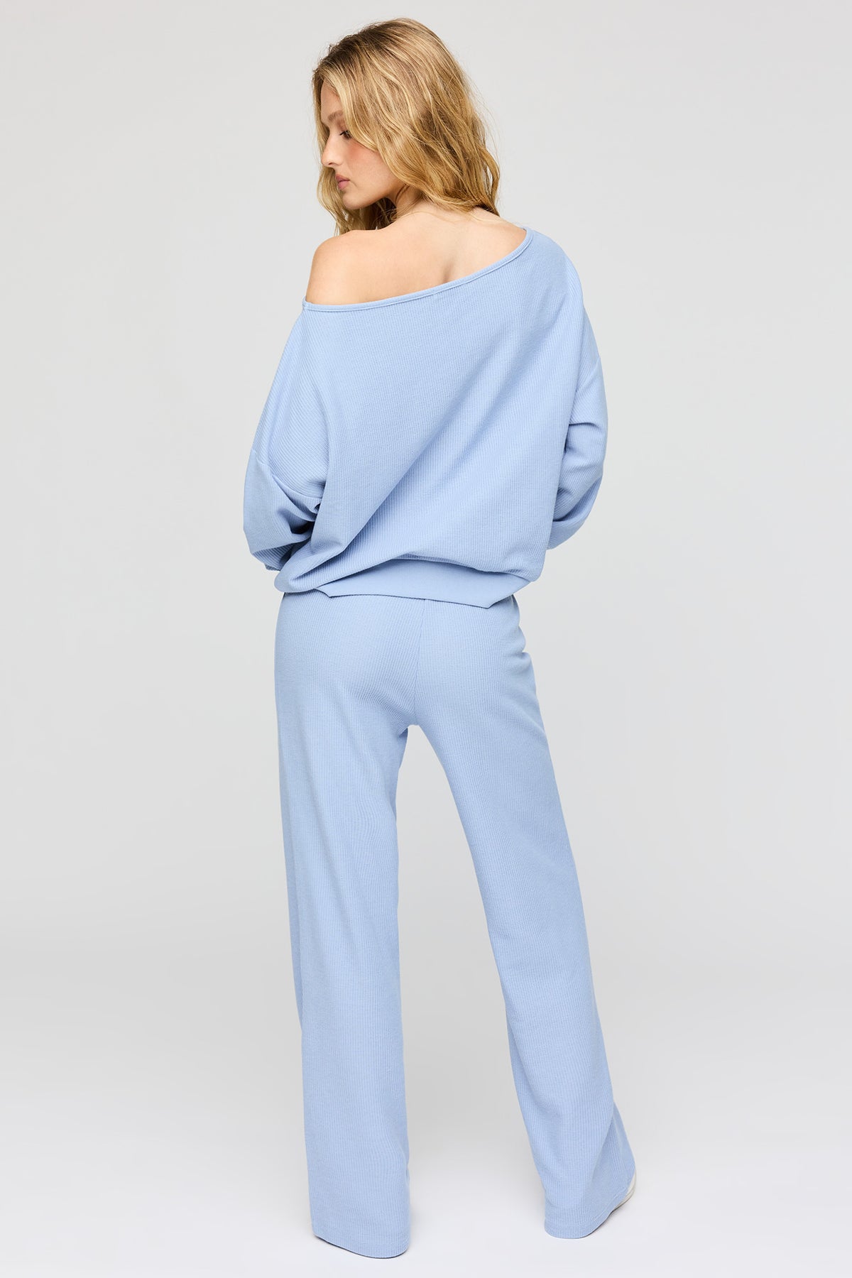 Alt View 3. Waffle Knit Straight Leg Pant - Light Blue