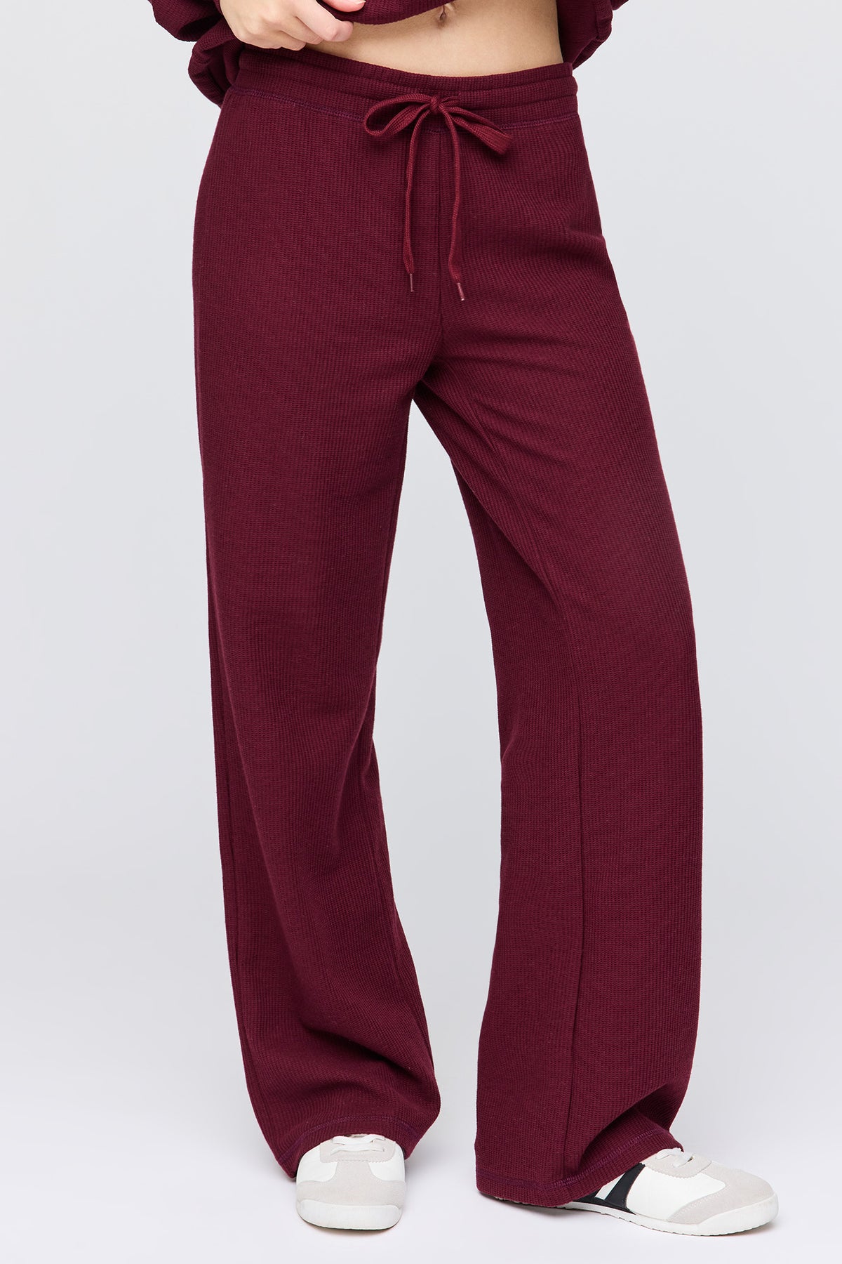 Alt View 2. Waffle Knit Straight Leg Pant - Burgundy