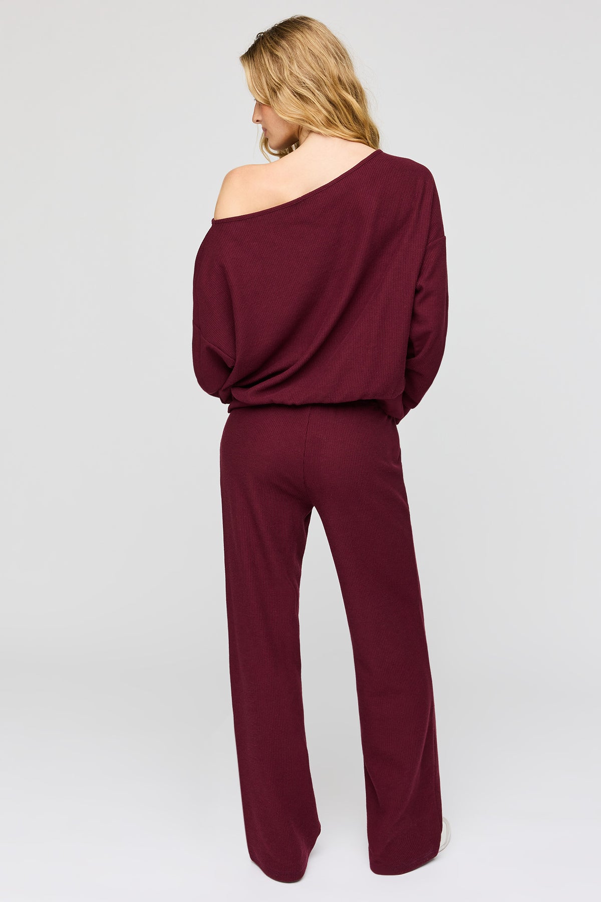 Alt View 3. Waffle Knit Straight Leg Pant - Burgundy