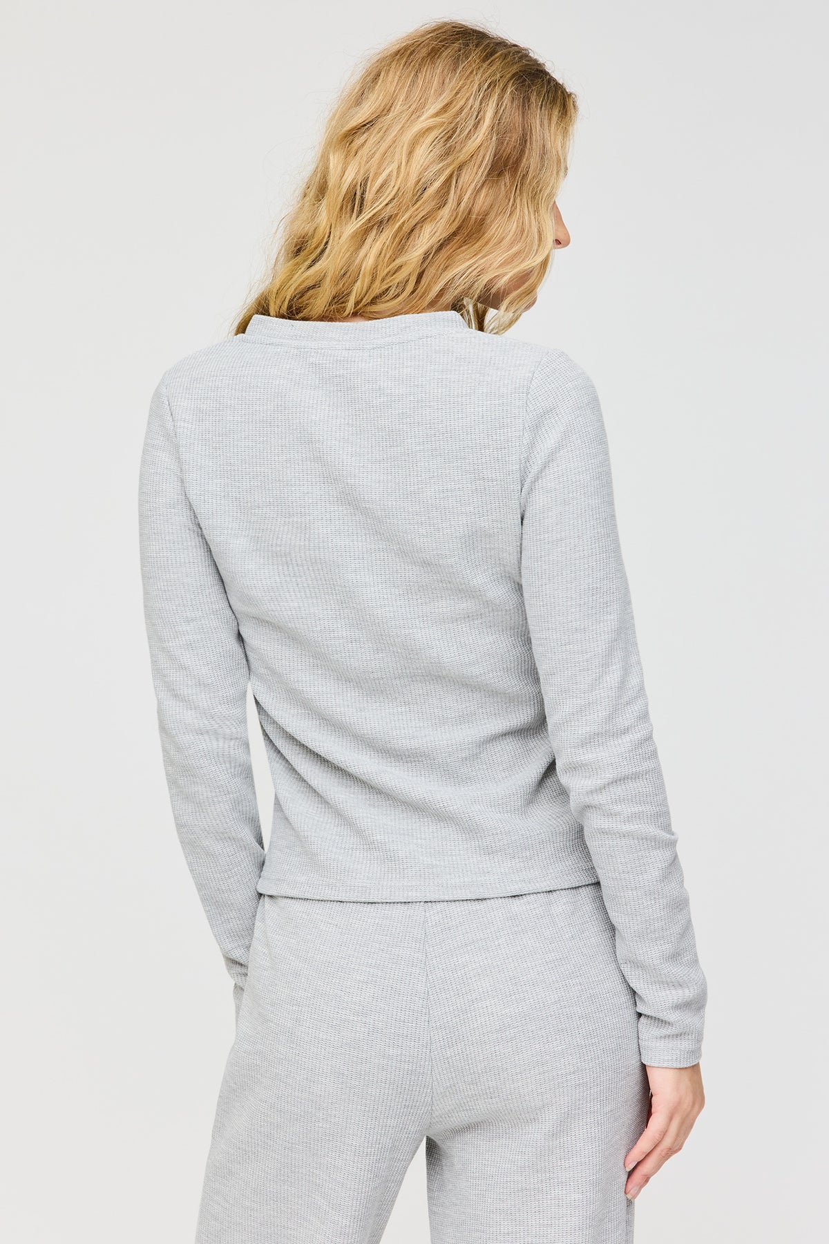 Alt View 2. Waffle Knit Button Front Cardigan - Heather Grey