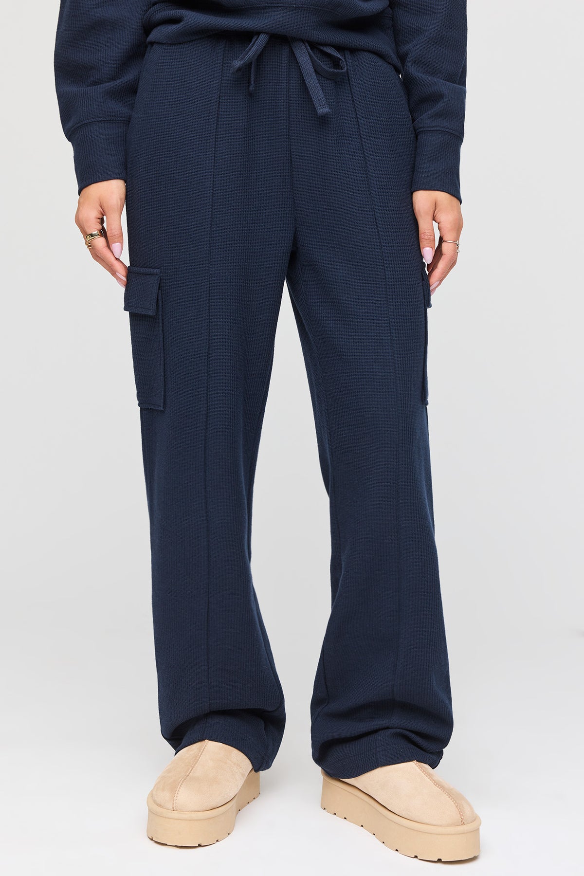 Alt View 2. Waffle Knit Cargo Sweatpant - Navy