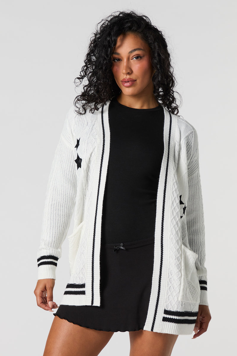 Embroidered Cable Knit Cardigan