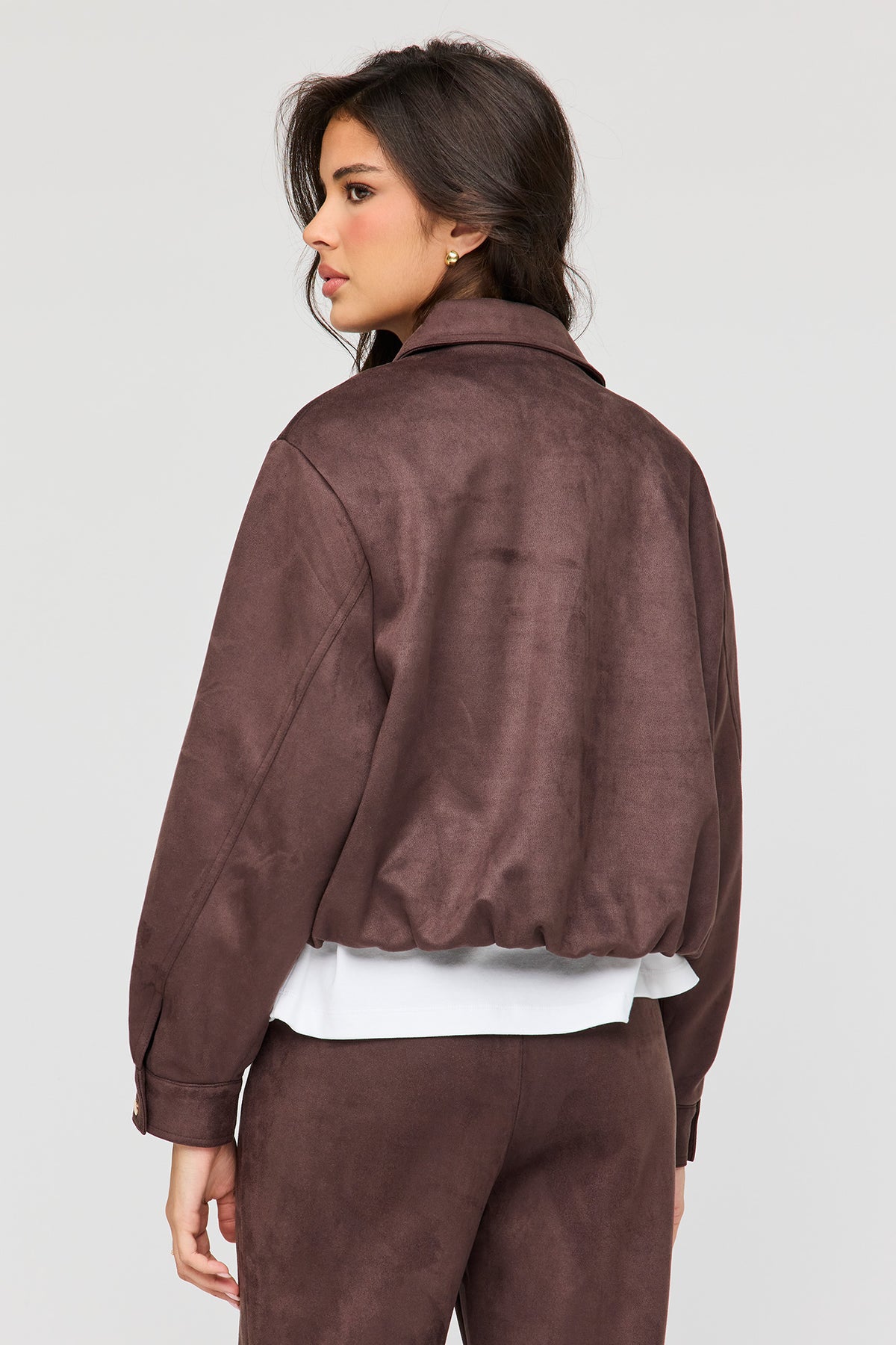 Alt View 2. Faux Suede Bomber Jacket - Brown