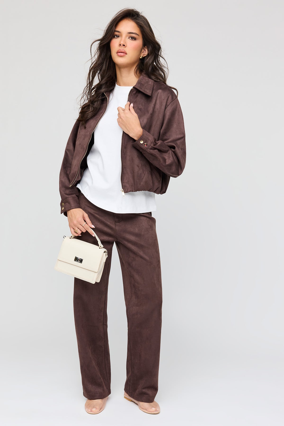 Alt View 3. Faux Suede Bomber Jacket - Brown