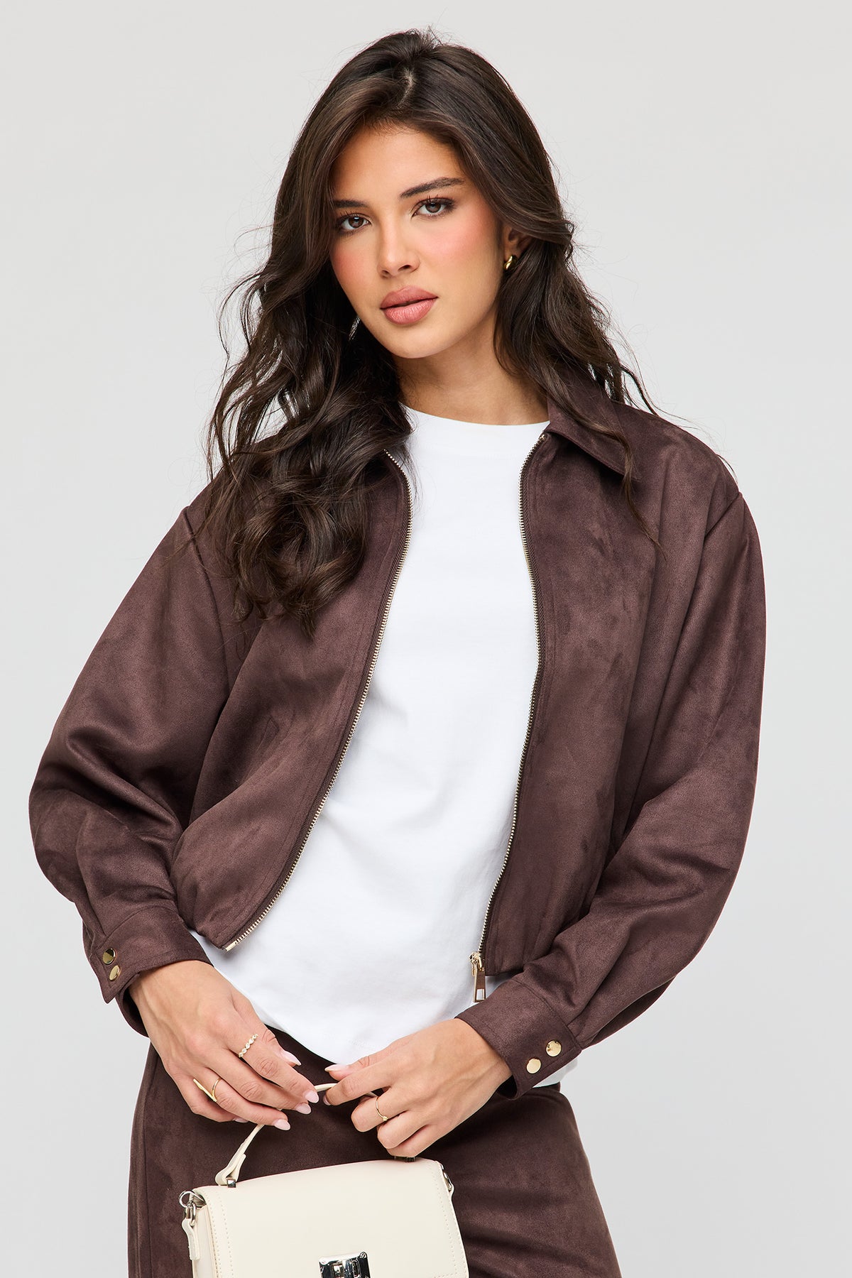 Alt View 4. Faux Suede Bomber Jacket - Brown