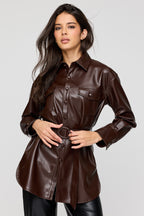 Blouson boutonné surdimensionné en similicuir