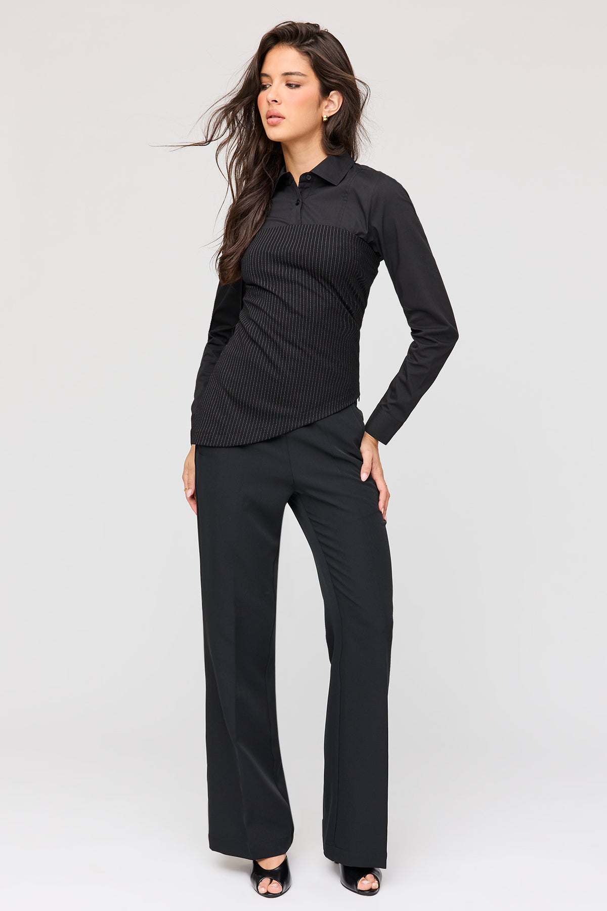 Alt View 3. Asymmetrical Tube Top - Pinstripe