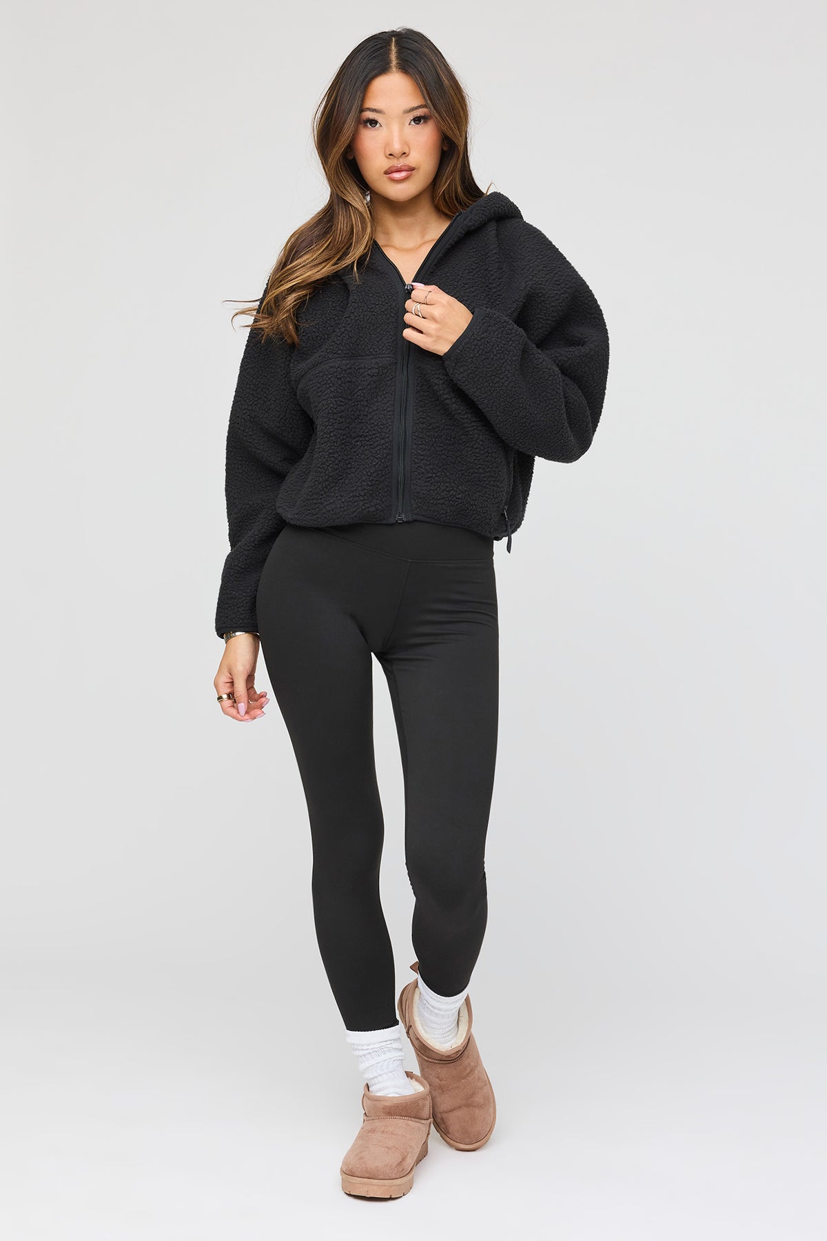 Alt View 3. Sherpa Zip Hoodie - Black