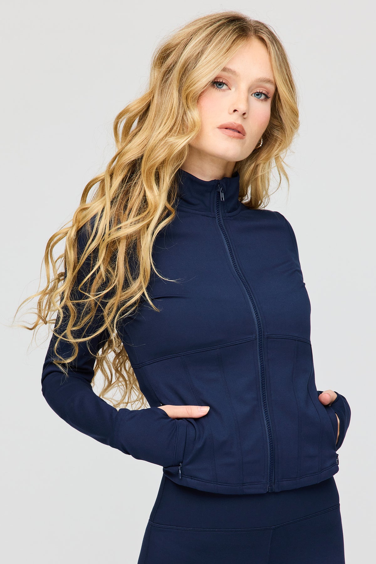 Active Fleece Lined Corset Zip Jacket - Navy