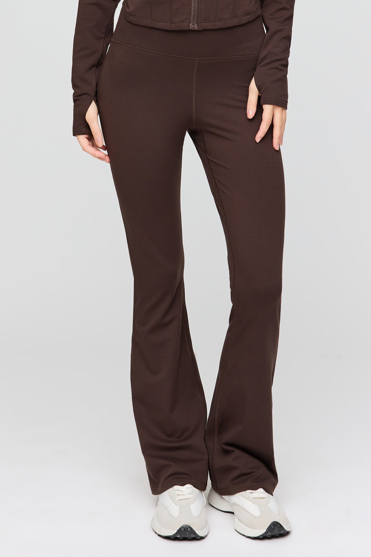 Alt View 2. Active Fleece Lined Flare Leg Pant - Brown