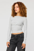 Ribbed Cinched Waist Long Sleeve Top