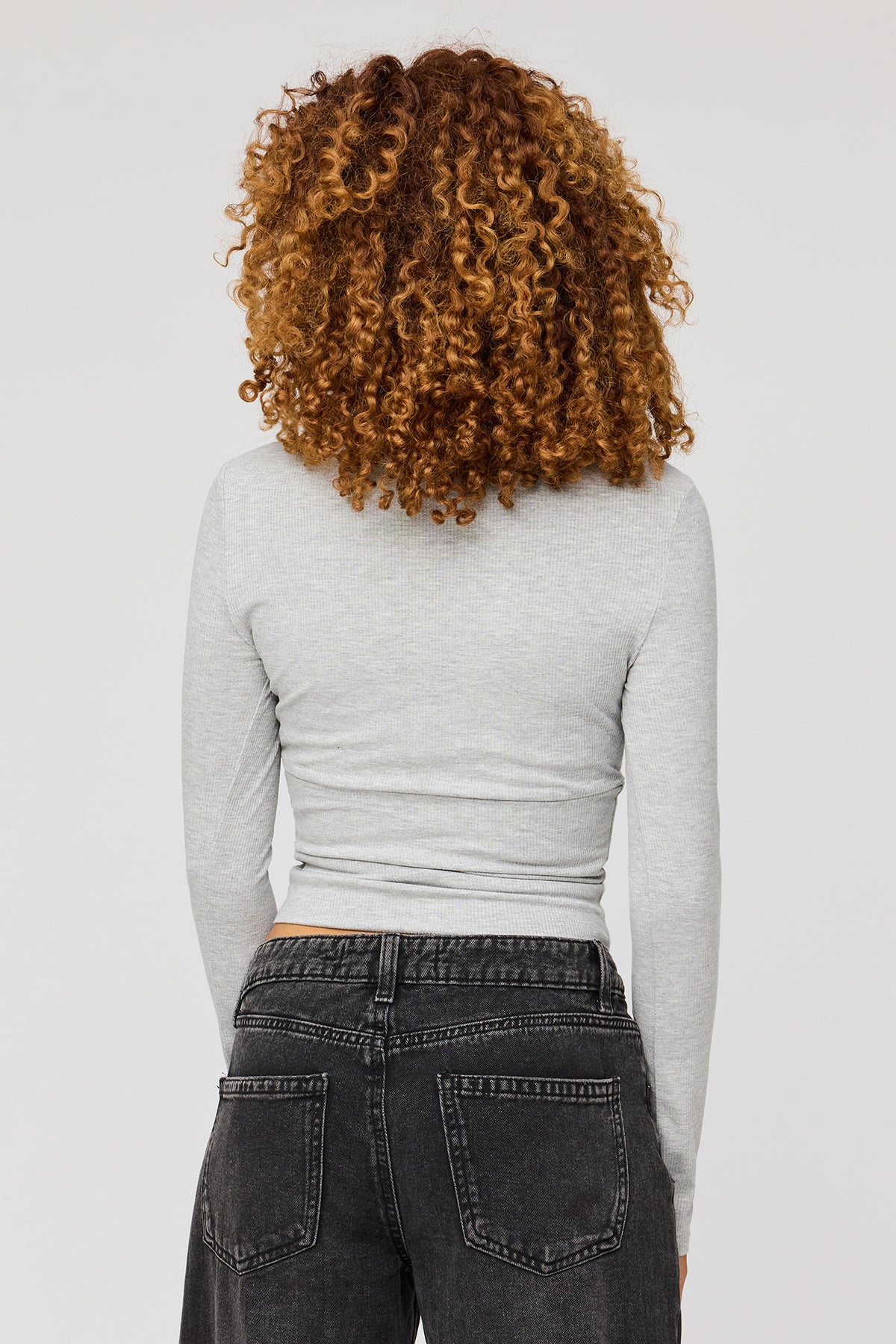 Alt View 2. Ribbed Cinched Waist Long Sleeve Top - Heather Grey