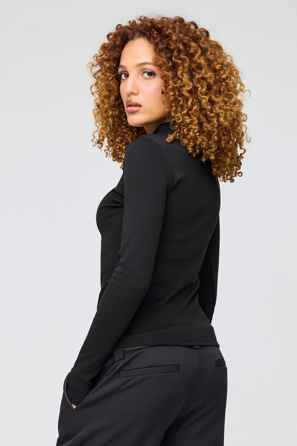 Alt View 2. Mock Neck Long Sleeve Top - Black