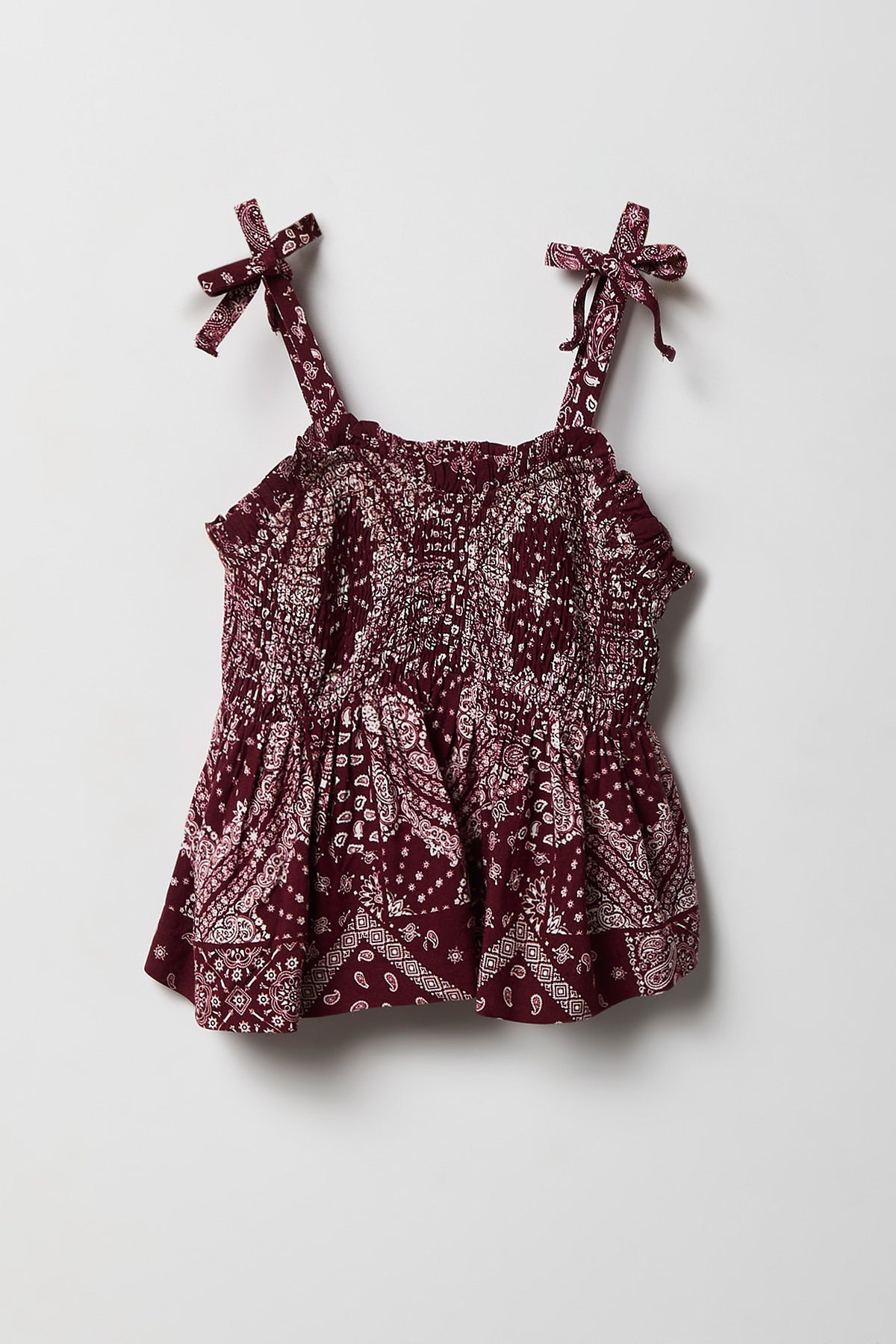 Girls Smocked Bow Top - Burgundy