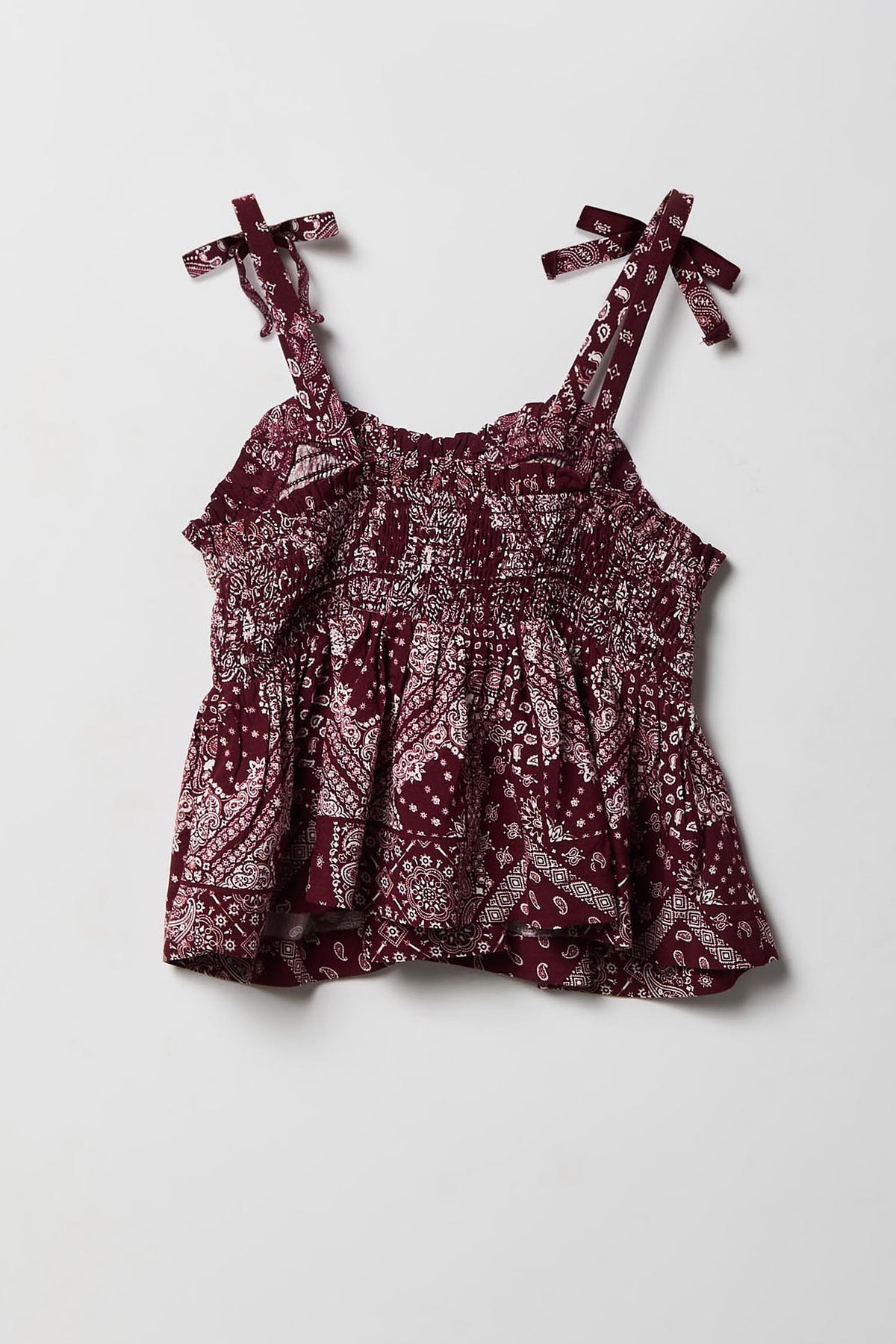Alt View 2. Girls Smocked Bow Top - Burgundy